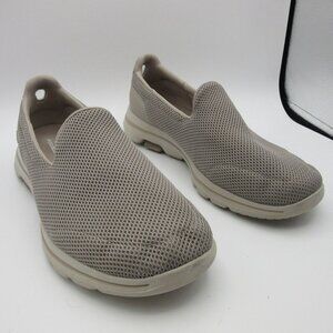 Skechers Go Walk Shoes Beige Slip On Flats Air Cooled Goga Mat Mesh Women's 9.5